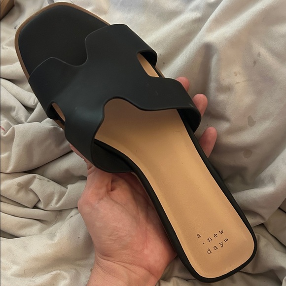 a new day Shoes - a new day Black Slide Sandals with Tan Insole